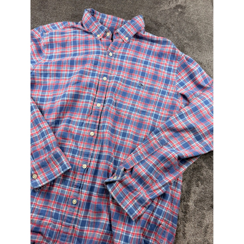 Vineyard Vines Slim Fit Tucker Shirt Mens XL Red Blue Plaid Flannel Button Down‎